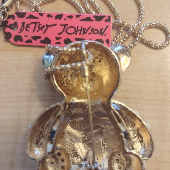BETSEY JOHNSON TEDDY BEAR PIN NECKLACE BLUE SWEATER - Picture 3 of 5
